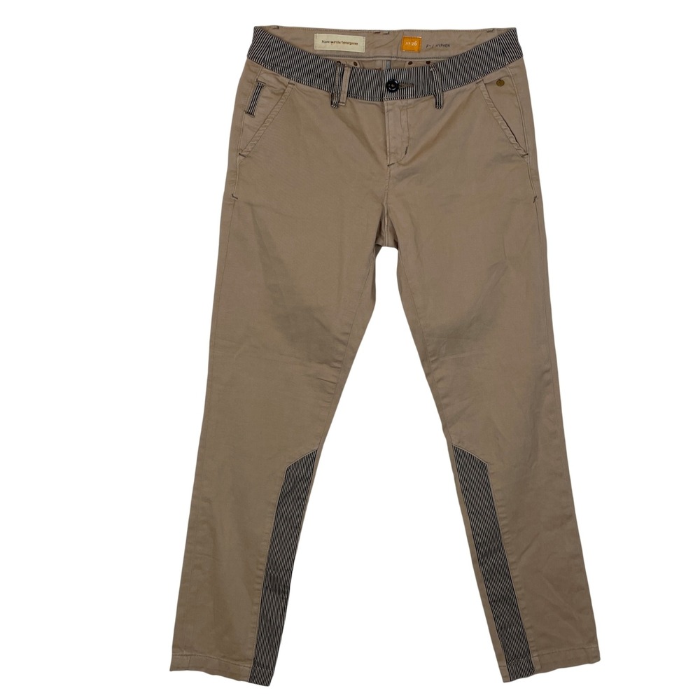 Pilcro Anthropologie Khaki Striped Cuff Cropped Pants Size 28W x 27L‎